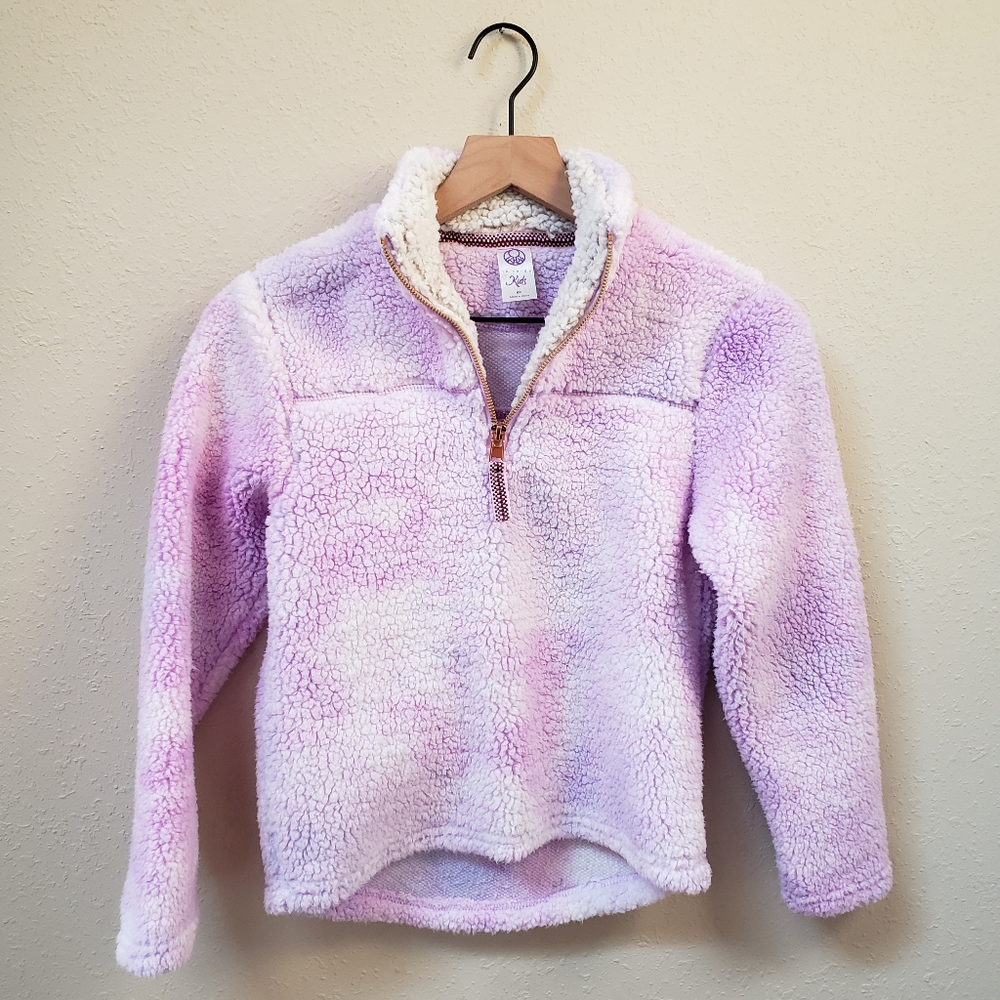 TE VERDE Girls 6X Purple Tie Dye Sherpa Fleece Pullover